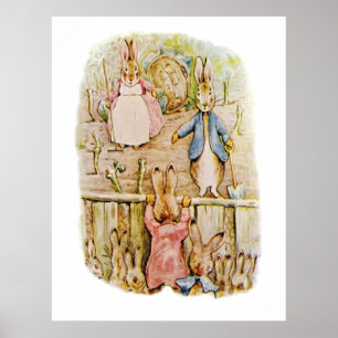 Peter Rabbit Benjamin en Flopsy Bunny Beatrix Pot Poster