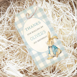 Peter Rabbit Blauw Gingham Verjaardag Bedankt Cadeaulabel