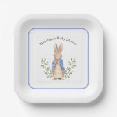 Peter Rabbit Blauw Wit  Baby shower Papieren Bordje (Voorkant)