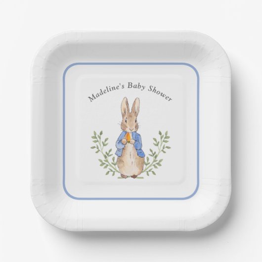 Peter Rabbit Blauw Wit Baby shower Papieren Bordje (Voorkant)