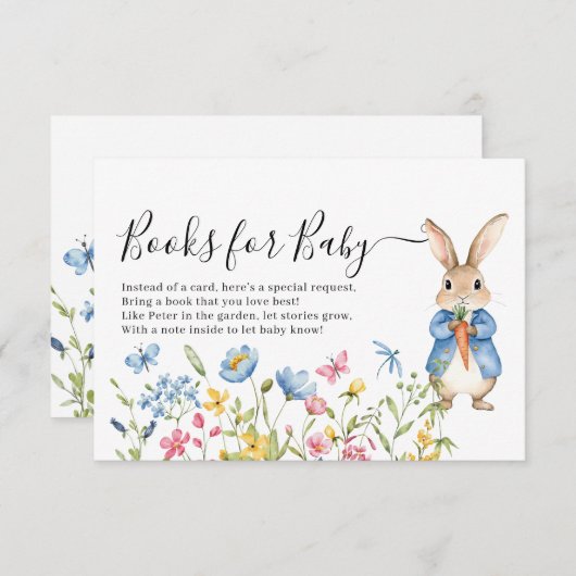  Peter Rabbit Bloemen Boeken voor Baby shower Informatiekaartje (Voorkant / Achterkant)