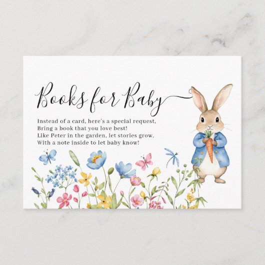  Peter Rabbit Bloemen Boeken voor Baby shower Informatiekaartje (Voorkant)