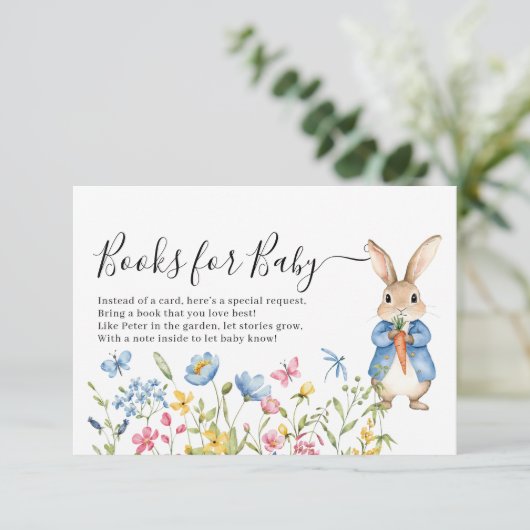  Peter Rabbit Bloemen Boeken voor Baby shower Informatiekaartje (Staand voorkant)
