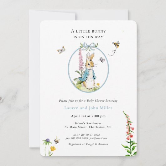 Peter Rabbit Blue Baby Boy Couples Baby shower Kaart (Voorkant)