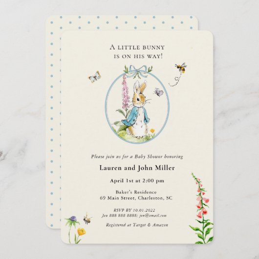  Peter Rabbit Blue Baby Boy Shower Kaart (Voorkant / Achterkant)