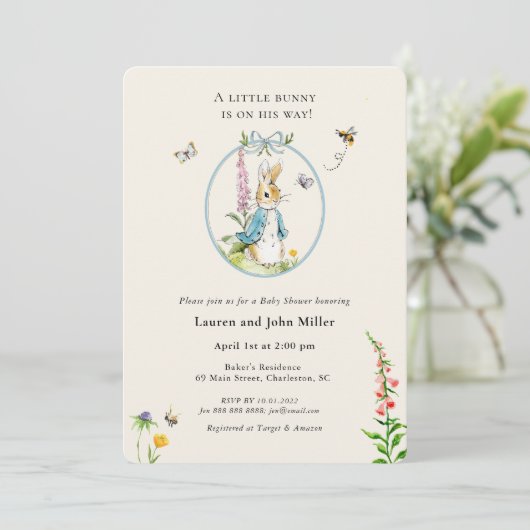  Peter Rabbit Blue Baby Boy Shower Kaart (Staand voorkant)
