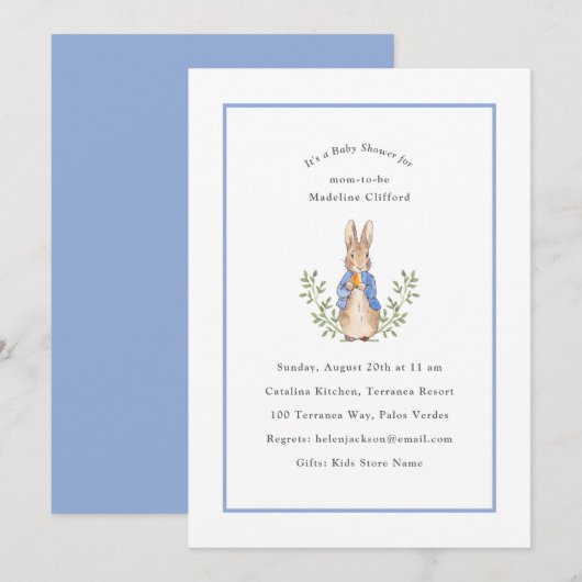 Peter Rabbit Blue Baby shower Kaart (Voorkant / Achterkant)
