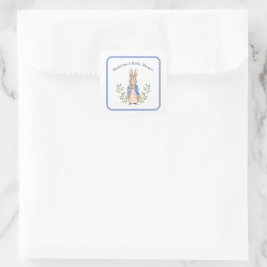 Peter Rabbit Blue  Baby shower Vierkante Sticker (Tas)