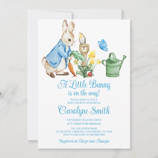Peter Rabbit Blue Boy Baby shower Uitnodiging (Voorkant)