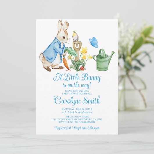 Peter Rabbit Blue Boy Baby shower Uitnodiging (Staand voorkant)