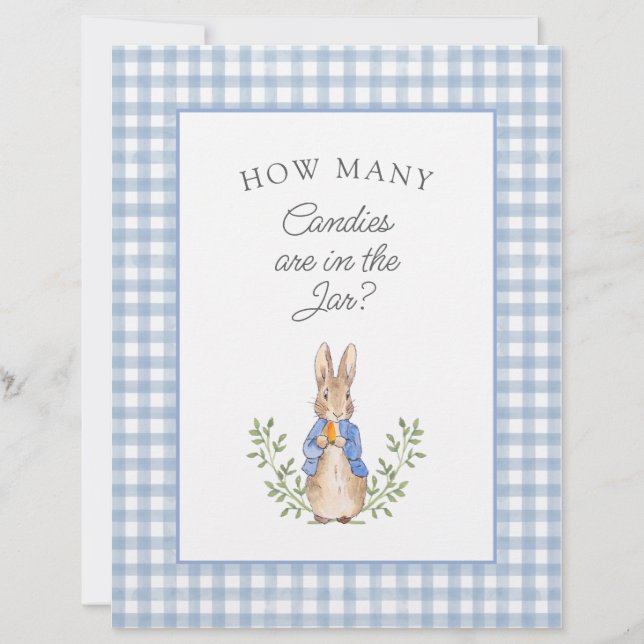 Peter Rabbit Blue Gingham Baby Shower Game Sign (Voorkant)