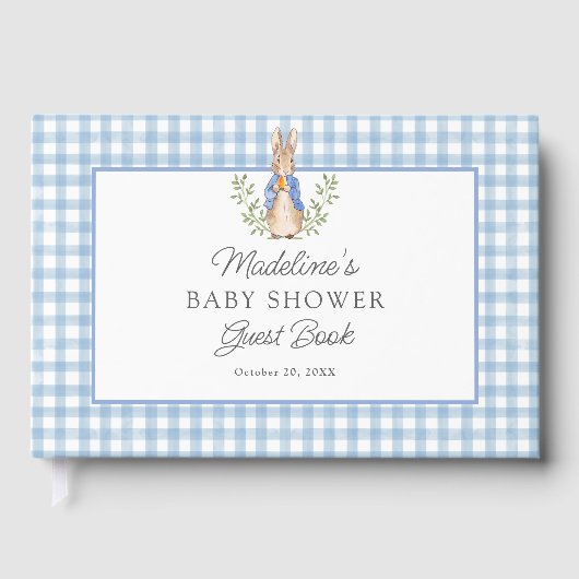Peter Rabbit Blue Gingham Baby Shower Gastenboek (Voorkant)