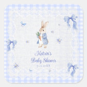 Peter Rabbit Blue Gingham Baby Shower Thank You Vierkante Sticker (Voorkant)