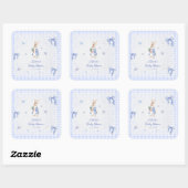 Peter Rabbit Blue Gingham Baby Shower Thank You Vierkante Sticker (Vel)