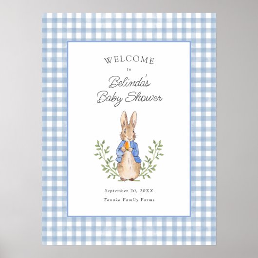 Peter Rabbit Blue Gingham Baby Shower Welcome Poster (Voorkant)