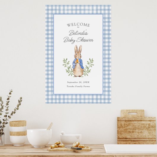 Peter Rabbit Blue Gingham Baby Shower Welcome Poster (Keuken)