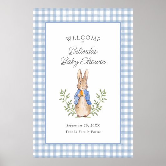 Peter Rabbit Blue Gingham Baby Shower Welcome Poster (Voorkant)
