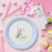 Peter Rabbit Blue Gingham border Paasbrunch Papieren Bordje (Feest)