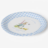 Peter Rabbit Blue Gingham border Paasbrunch Papieren Bordje (Gekanteld)