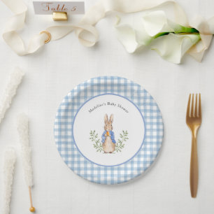 Peter Rabbit Blue White Gingham Baby shower Papieren Bordje