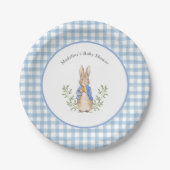Peter Rabbit Blue White Gingham Baby shower Papieren Bordje (Voorkant)
