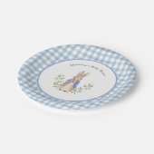 Peter Rabbit Blue White Gingham Baby shower Papieren Bordje (Gekanteld)