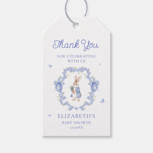 Peter Rabbit Boy Baby shower Bedankt Gift Label Cadeaulabel (Voorkant)