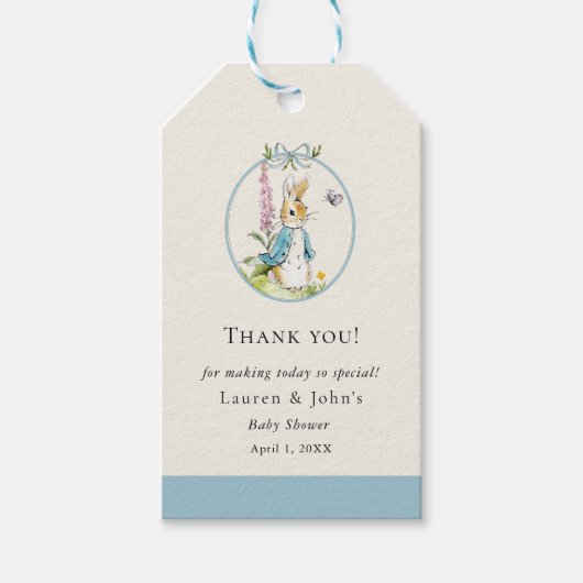 Peter Rabbit Boy Baby shower dank u Cadeaulabel (Voorkant)