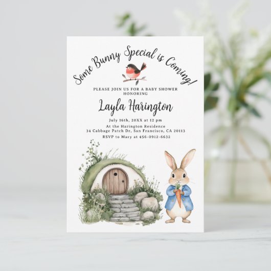 Peter Rabbit Boy Baby shower Forest Burrow Garden Kaart (Staand voorkant)
