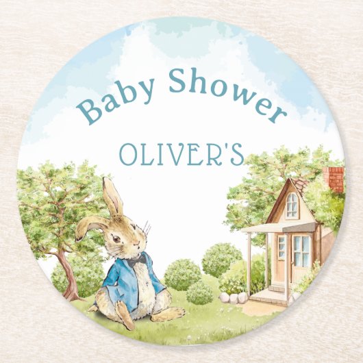 Peter Rabbit Boy Baby shower Ronde Kartonnen Onderzetter (Voorkant)
