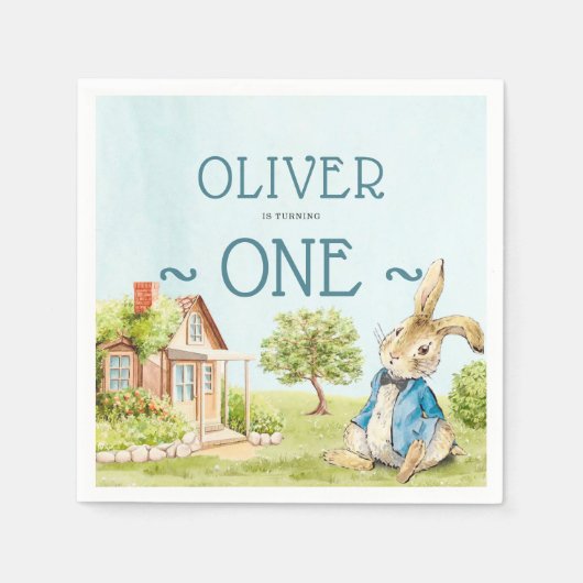 Peter Rabbit Boy Eerste Verjaardag Waterverf Servet (Voorkant)