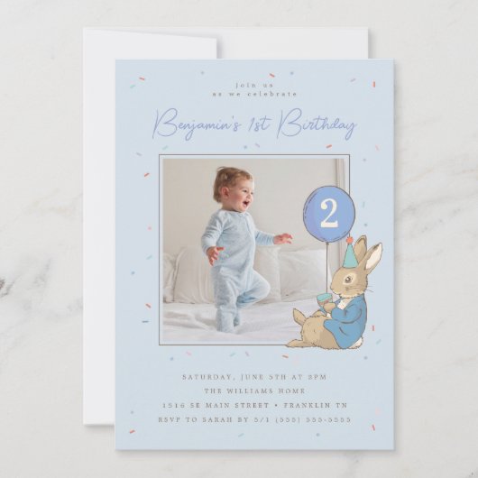 Peter Rabbit Boy's Birthday BlueConfetti - Foto Kaart (Voorkant)