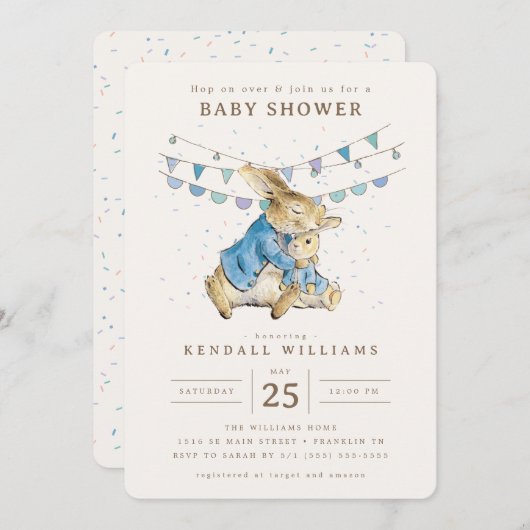 Peter Rabbit | Confetti Boy Baby shower Kaart (Voorkant / Achterkant)