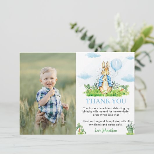 Peter Rabbit Dank je kaart Verjaardagsfeestje (Staand voorkant)