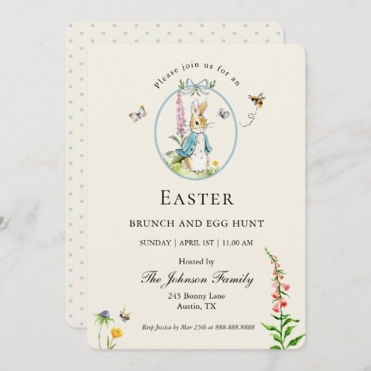 Peter Rabbit Easter brunch Uitnodiging (Voorkant / Achterkant)