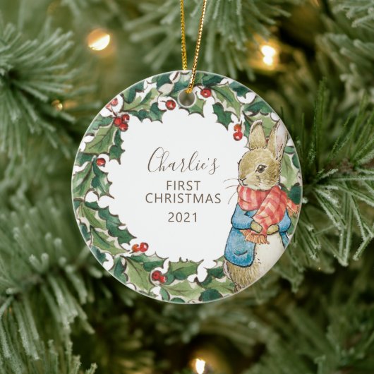 Peter Rabbit | Eerste Kerstmis baby met foto Keramisch Ornament (Boom)