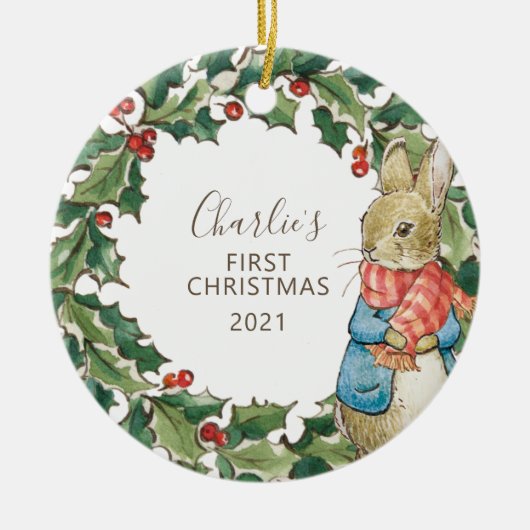 Peter Rabbit | Eerste Kerstmis baby met Keramisch Ornament (Voorkant)