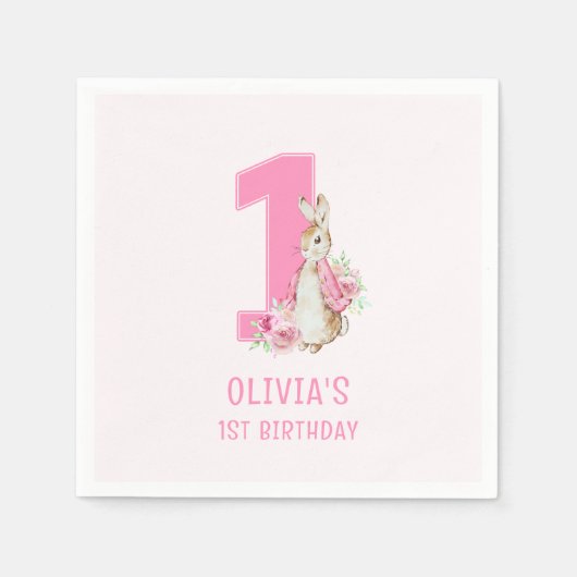 Peter Rabbit | Eerste verjaardag roze Servet (Voorkant)
