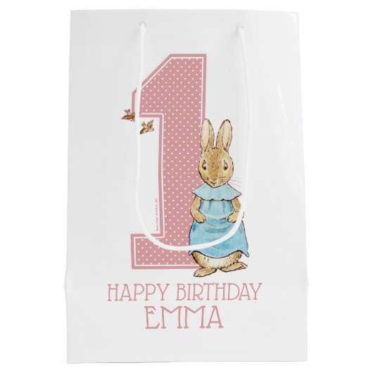 Peter Rabbit | Eerste verjaardag van Baby Girl Medium Cadeauzakje (Achterkant)