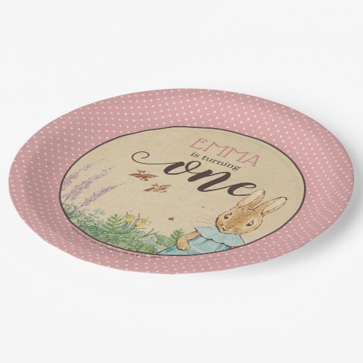 Peter Rabbit | Eerste verjaardag van Baby Girl Papieren Bordje (Gekanteld)