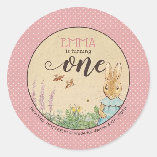 Peter Rabbit | Eerste verjaardag van Baby Girl Ronde Sticker (Voorkant)