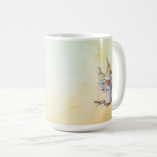 Peter Rabbit en Beniamin Bunny Square Sticker Koffiemok (Voorkant rechts)