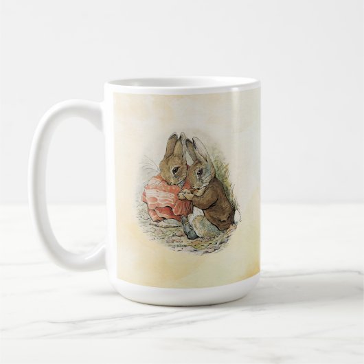 Peter Rabbit en Beniamin Bunny Square Sticker Koffiemok (Links)