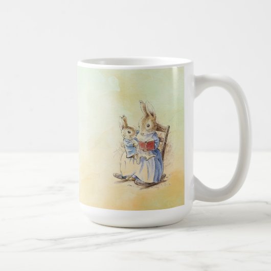 Peter Rabbit en Beniamin Bunny Square Sticker Koffiemok (Rechts)