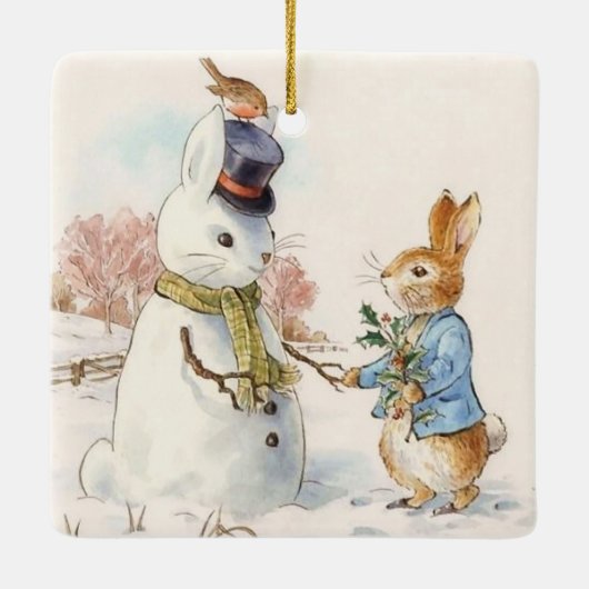Peter Rabbit en de Sneeuwman door Beatrix Potter Keramisch Ornament (Achterkant)