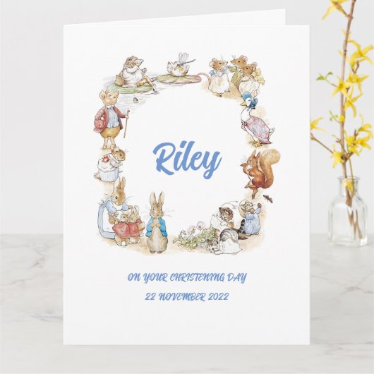 Peter Rabbit en Friends Christening/Baptism Card Kaart (Gele Bloem)