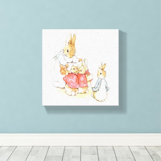 Peter Rabbit en zijn zusters (door Beatrix Potter) Canvas Afdruk (Insitu (Houten vloer))