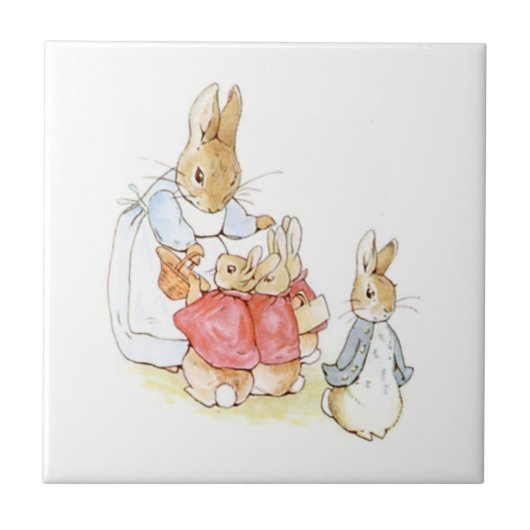 Peter Rabbit en zijn zusters (door Beatrix Potter) Tegeltje (Voorkant)