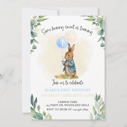 Peter Rabbit First Birthday, Bunny, 1ste verjaarda Kaart (Voorkant)