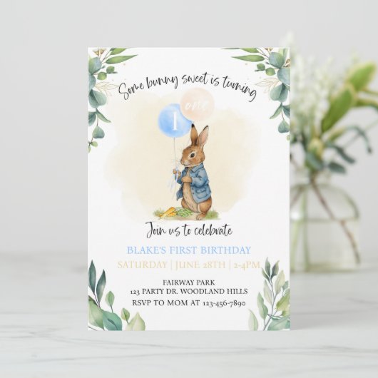 Peter Rabbit First Birthday, Bunny, 1ste verjaarda Kaart (Staand voorkant)